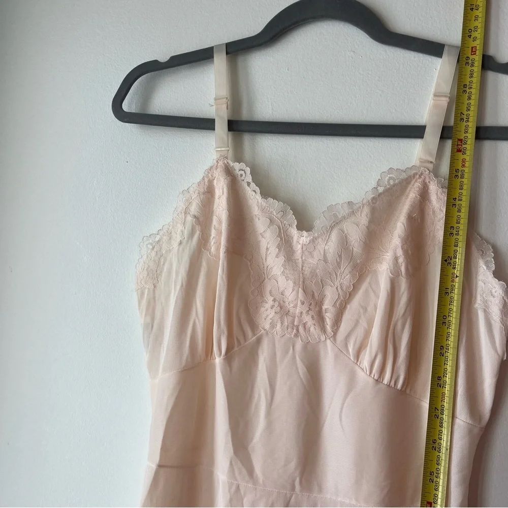 Vintage Pink Lace Slip Dress 34 | Midi Length Lingerie Coquette Bridal Style - Picture 9 of 9